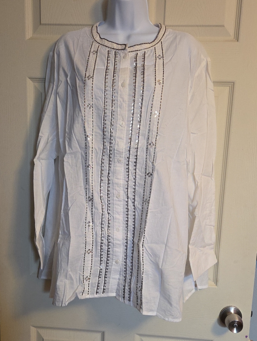 Catherines White Lux Pintuck Boxy Beaded Sequin Shirt Size 2X NWT *
